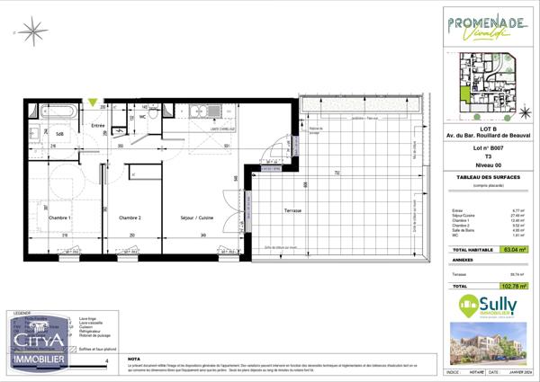 Appartement à vendre 3 pièces 63.04m²