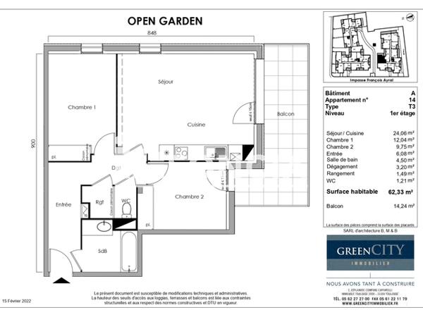 Location Appartement 3 pièces 62.33 m² - 8/14 IMPASSE FRANCOIS AYRAL Toulouse 31200