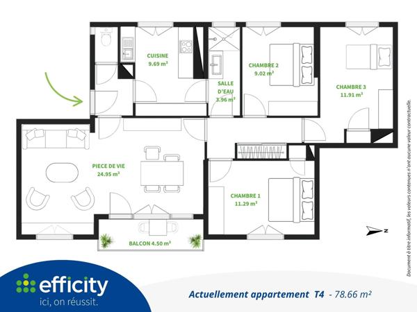 Appartement 4 pièces - 79 m² Exclusivité efficity