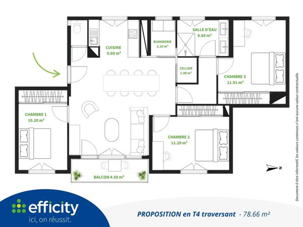 Appartement 4 pièces - 79 m² Exclusivité efficity