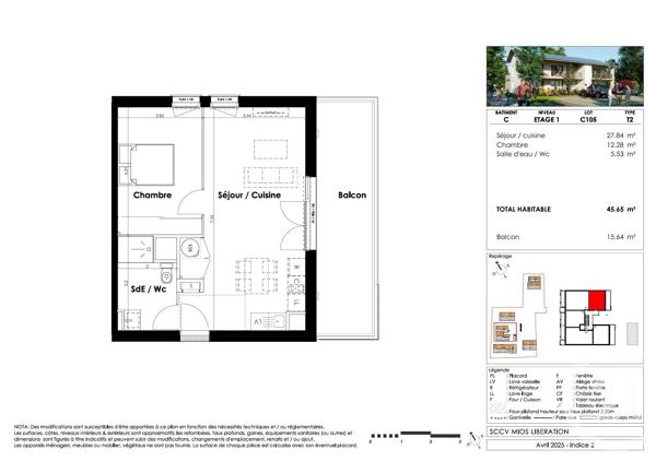 Appartement T2 à vendre  2 pièces - 45,65 m 2   MIOS  - 33