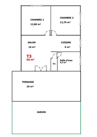 Appartement F3 à vendre  3 pièces - 56 m2 MIMIZAN - 40