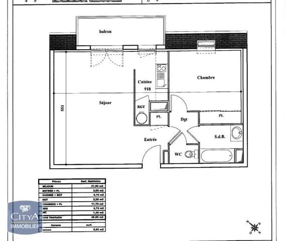 Appartement à louer 2 pièces 48.85m² Hénin-Beaumont (62110)