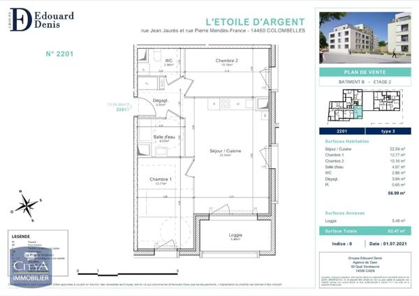 Appartement à louer 3 pièces 56.99m²