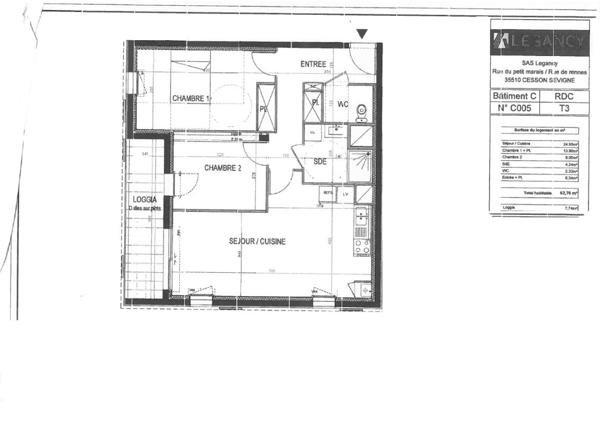 Appartement T3 à louer Cesson Sevigne - 62 m² (réf : 571866)