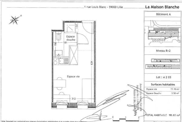 Appartement F1 à vendre  1 pièce - 18,60 m 2   LILLE  - 59