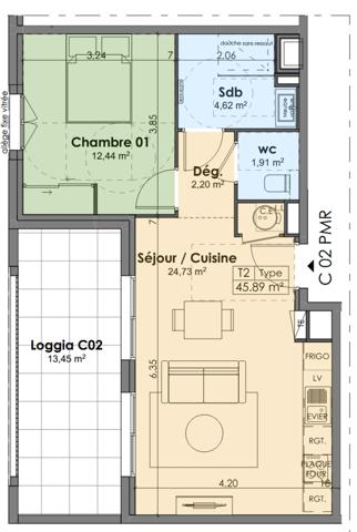 PROPRIANO (20) appartement à vendre 2 pièces de 45,90m2 avec vue mer