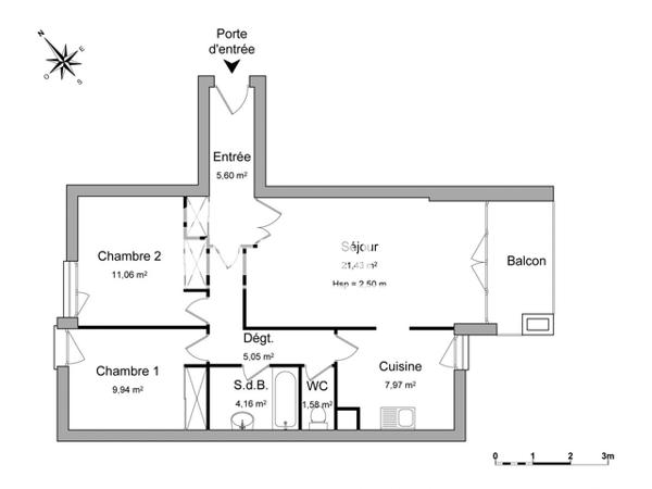 Location Appartement 3 pièces 66.79 m² - 53 AVENUE DU DOCTEUR GAUDEUL Bayonne 64100