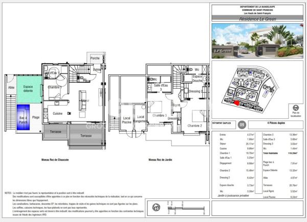 A Vendre Villa T4 en Duplex de 118.20m² Les HAUTS du GREEN à Saint François
