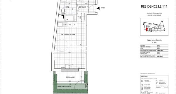 Location Studio 34.07 m² - Argenteuil 95100