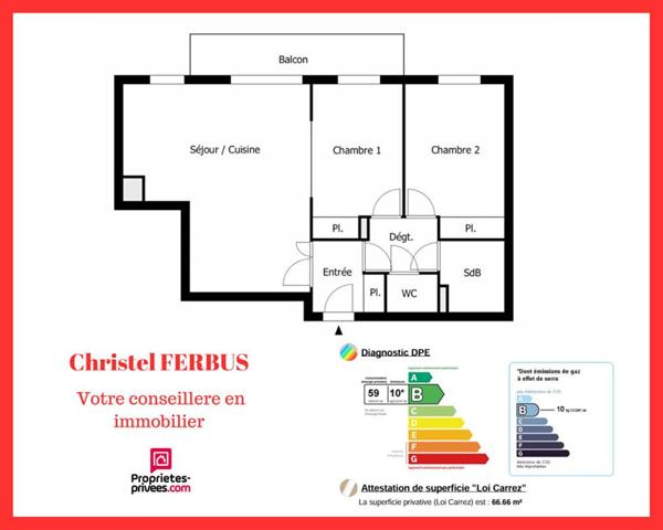 93160  NOISY LE GRAND  -  Appartement 3 pièces 66.66 m²  2 Chambres  Balcon-Double box