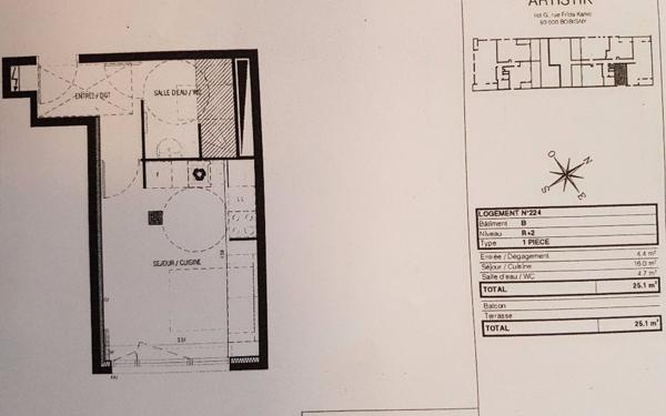 Appartement à louer    1 pièce • 25,10 m2 Bobigny