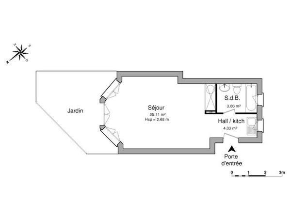 Location Studio 32.9 m² - 53 RUE DE FONTENAY Sceaux 92330
