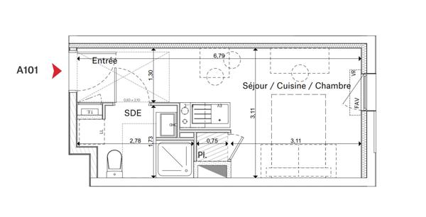 Appartement La Roche Sur Yon 1 pièce(s) 19.62 m2
