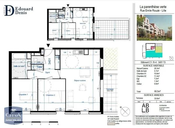 Appartement à louer 3 pièces 66.2m² Lille (59000)