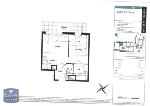 Appartement à louer 2 pièces 39.15m² Dijon (21000)