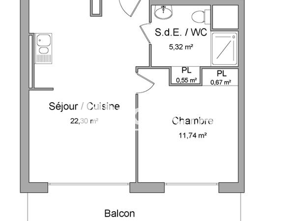 Location Appartement 2 pièces 40.58 m² - 24 RUE BLAISE PASCAL Rouen 76100
