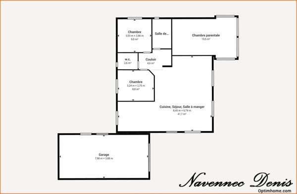 Maison de 2008 de plain-pied avec géothermie – 2 chambres avec possibilité d'une 3ᵉ chambre – 179 000 €