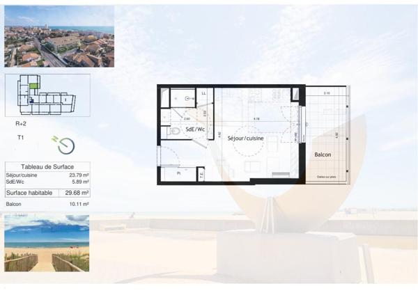 T1 lumineux de près de 30 m², exposé Sud, à 150 m de la plage