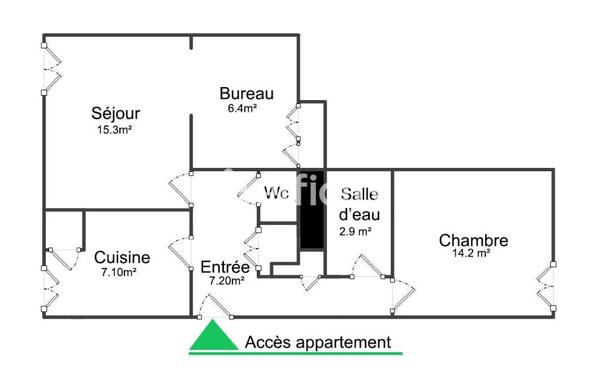 Appartement 2 pièces - 54 m²