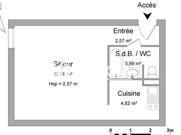 Location Studio meublé 33.46 m² - 11 RUE DE LA PREVOTE Dijon 21000
