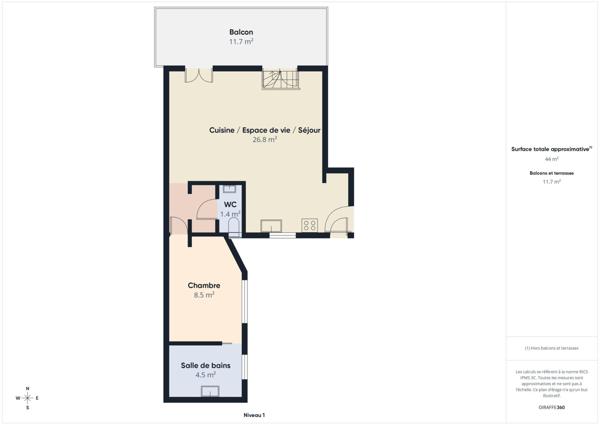 Appartement rénové de T2 de 44m² proche métro Villejuif Léo Lagrange