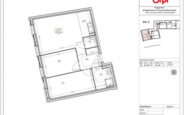 Appartement à vendre    3 pièces • 61,20 m2 Coulommiers