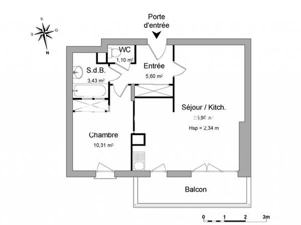 Location Appartement 2 pièces 46.34 m² - 2 RUE DU ML LECLERC - ENTREE A Luce 28110