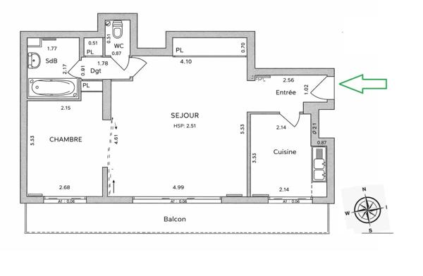 Sèvres T2 2è étage, 59m², balcon 14m², cave et parking