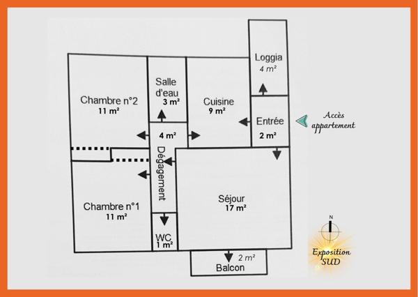 Centre ville - T3 lumineux 1er étage 58 m2