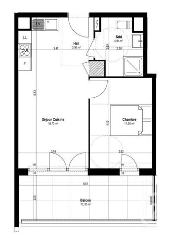 Appartement F2 à vendre  2 pièces - 38,78 m2 ST LAURENT DU VAR - 06