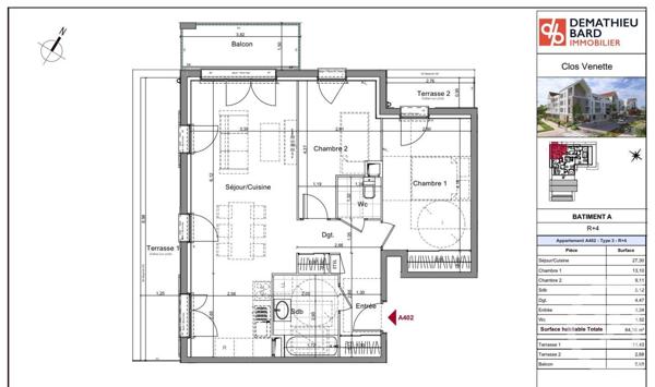 Appartement F3 à vendre  3 pièces - 64,16 m2 VENETTE - 60