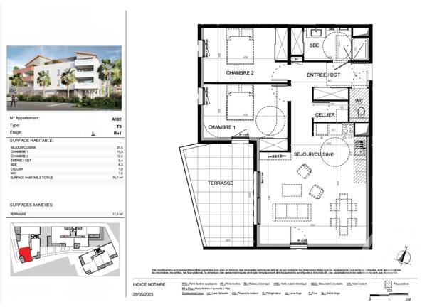 Appartement T3 à vendre  3 pièces - 76,70 m 2   BAILLARGUES  - 34