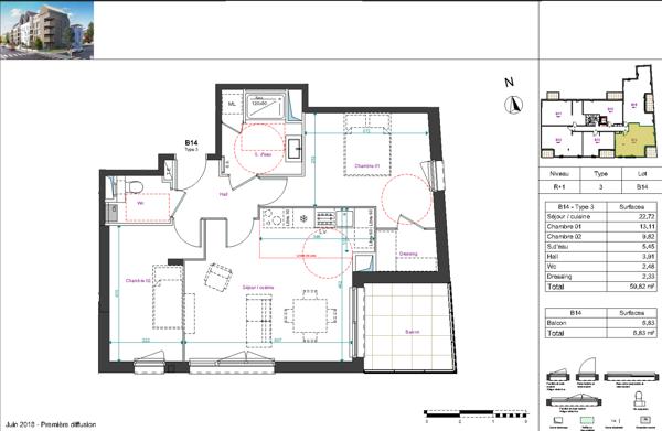Appartement Tours 3 pièce(s) 59.73 m2