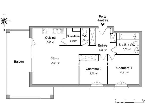 Location Appartement 3 pièces 66.88 m² - 4 ALLEE DE NIERT Bayonne 64100
