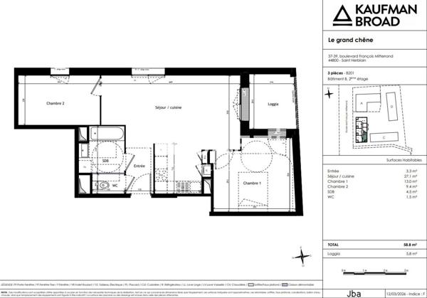 T3 neuf avec loggia plein Sud