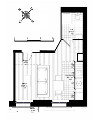Studio entièrement rénové à vendre CLICHY (92), surface habitable 24,18 m2