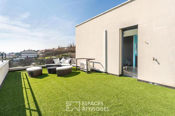 Maison contemporaine sur les hauteurs de Anse avec vue imprenable sur la chaine des Alpes