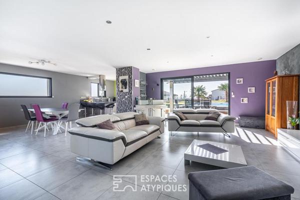 Maison contemporaine sur les hauteurs de Anse avec vue imprenable sur la chaine des Alpes