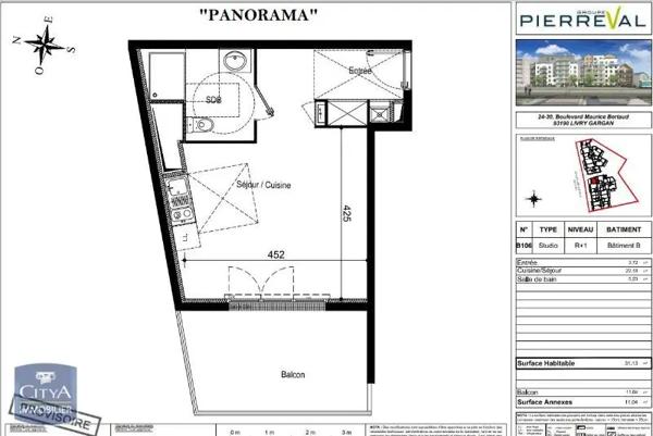Appartement à louer 1 pièce 31.13m²