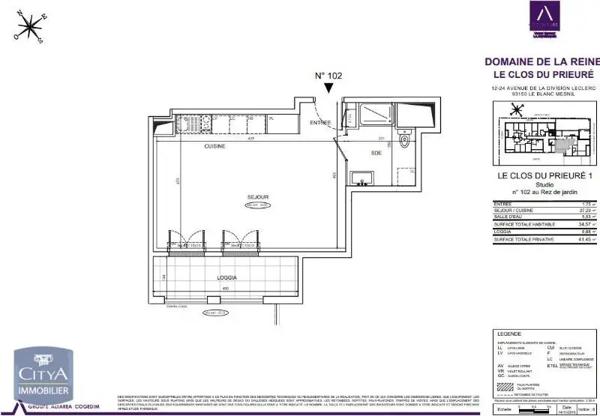 Appartement à louer 1 pièce 34.57m² Le Blanc-Mesnil (93150)