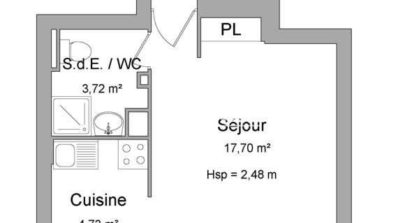 Location Studio 26.15 m² - Bobigny 93000