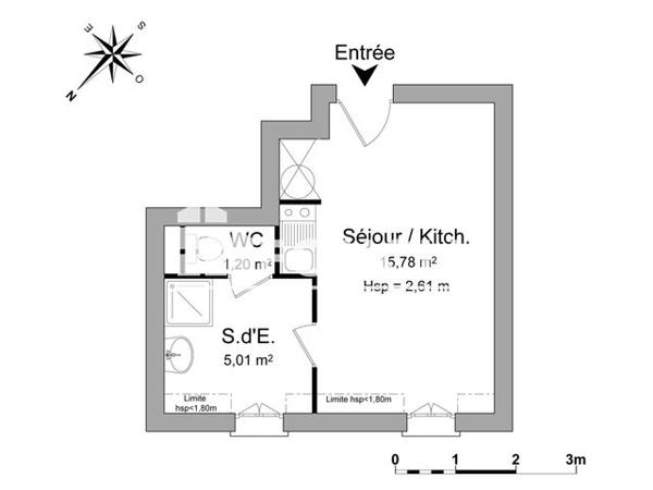Location Studio 21.99 m² - 12,16,18 RUE DES GRANS PRES Chessy 77700