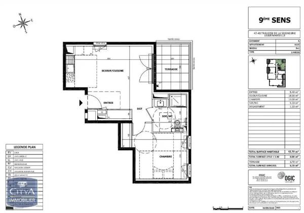 Appartement à louer 2 pièces 42.7m² Marseille (13009)