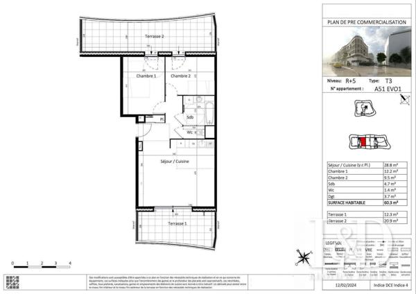 T3 traversant dernier étage