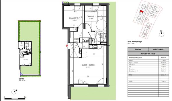 Appartement T3 avec jardin privatif à St Sylvain D'Anjou