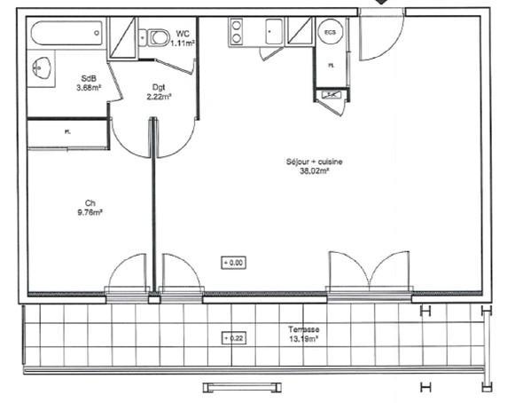 Appartement 2 pièces de 54 m² à Villefranche-sur-saône