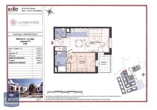 Appartement à louer 2 pièces 42.4m²