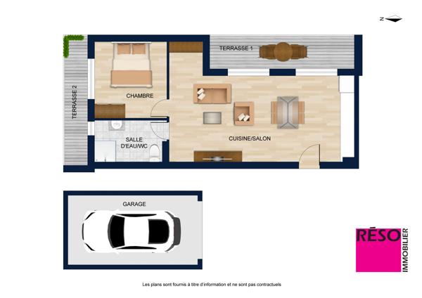 Beau T2 de 49,88 m² – Double exposition – Garage