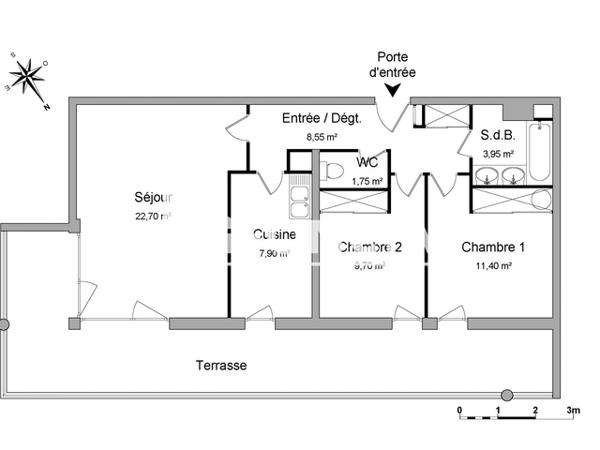 Location Appartement 3 pièces 65.95 m² - 1 BIS RUE BERNARD DE CLAIRVAUX Pau 64000